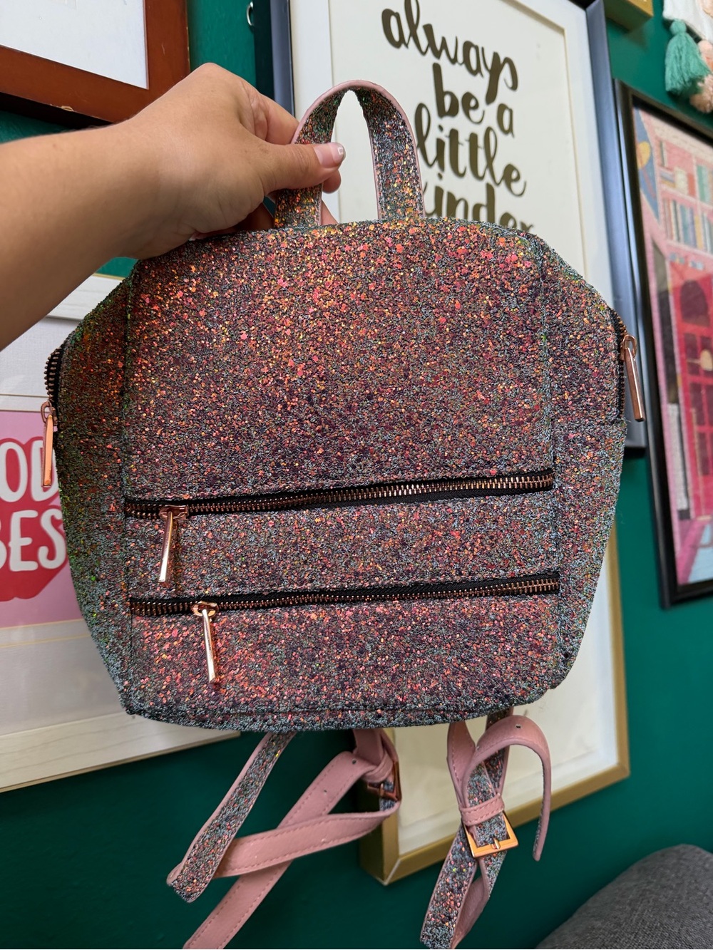 Pink glitter mini backpack
